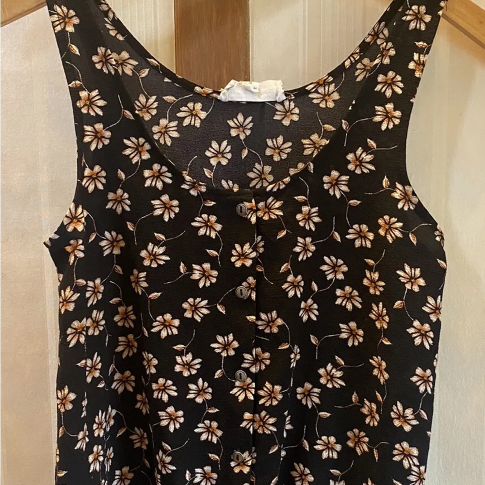 Gypsy Jade Black Foral Tank Shirt Womens Small Top